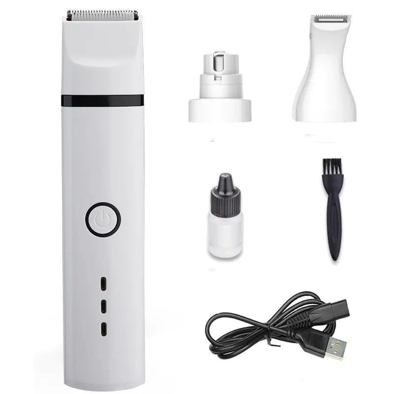 Pet Grooming Shaver for Dogs with interchangeable heads and USB charging cable