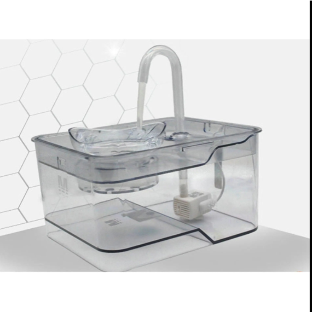 Gray tabby cat drinking from a smart pet water fountain with continuous fresh water flow