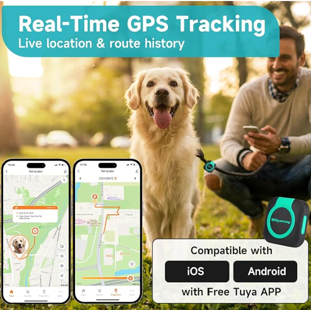 Woyamay Smart GPS Tracker for Dogs & Cats | Real-Time Location, Health Monitor, & Virtual Fence (iOS & Android)