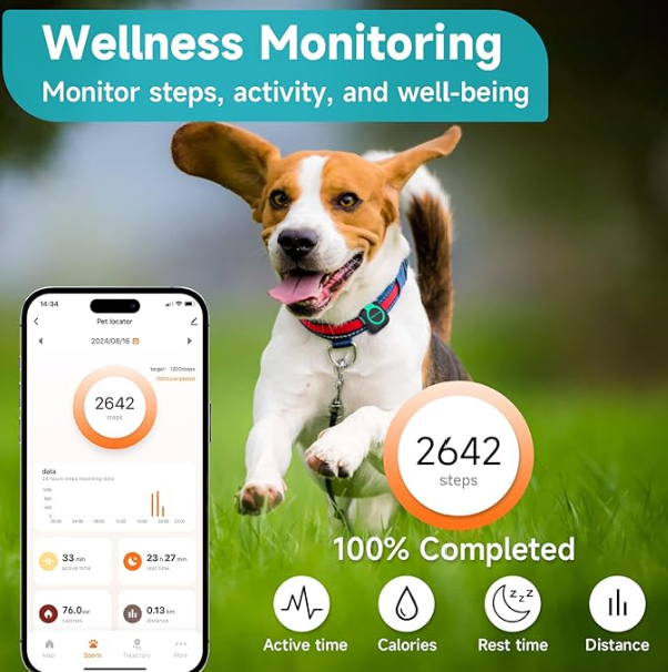 Woyamay Smart GPS Tracker for Dogs & Cats | Real-Time Location, Health Monitor, & Virtual Fence (iOS & Android)