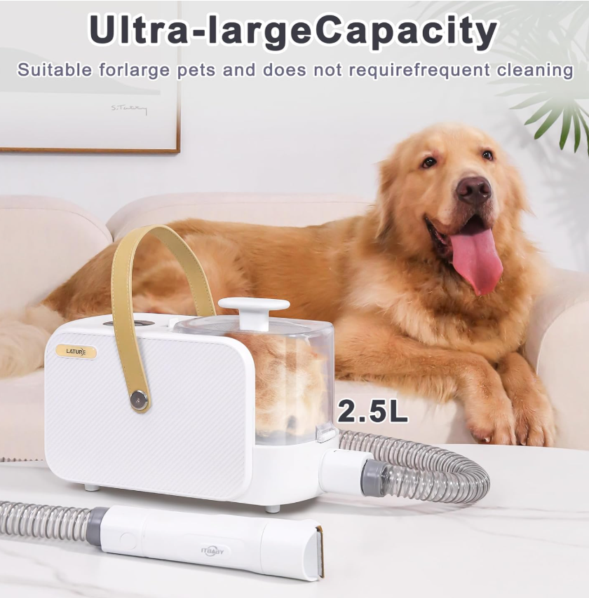 ITBABY Smart Dog Grooming Vacuum Kit | 2.5L Pet Hair Clipper & 8-in-1 Grooming System with Suction & Quiet Operation
