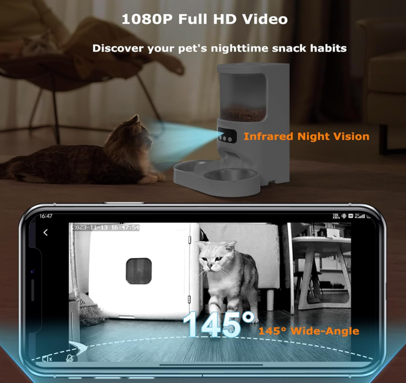 Automatic Cat Feeder with Camera for 2 Cats