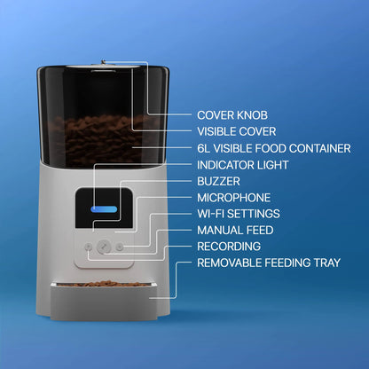 WiFi Smart Automatic Pet Feeder – 6L Food Dispenser with App Control & Voice Recorder