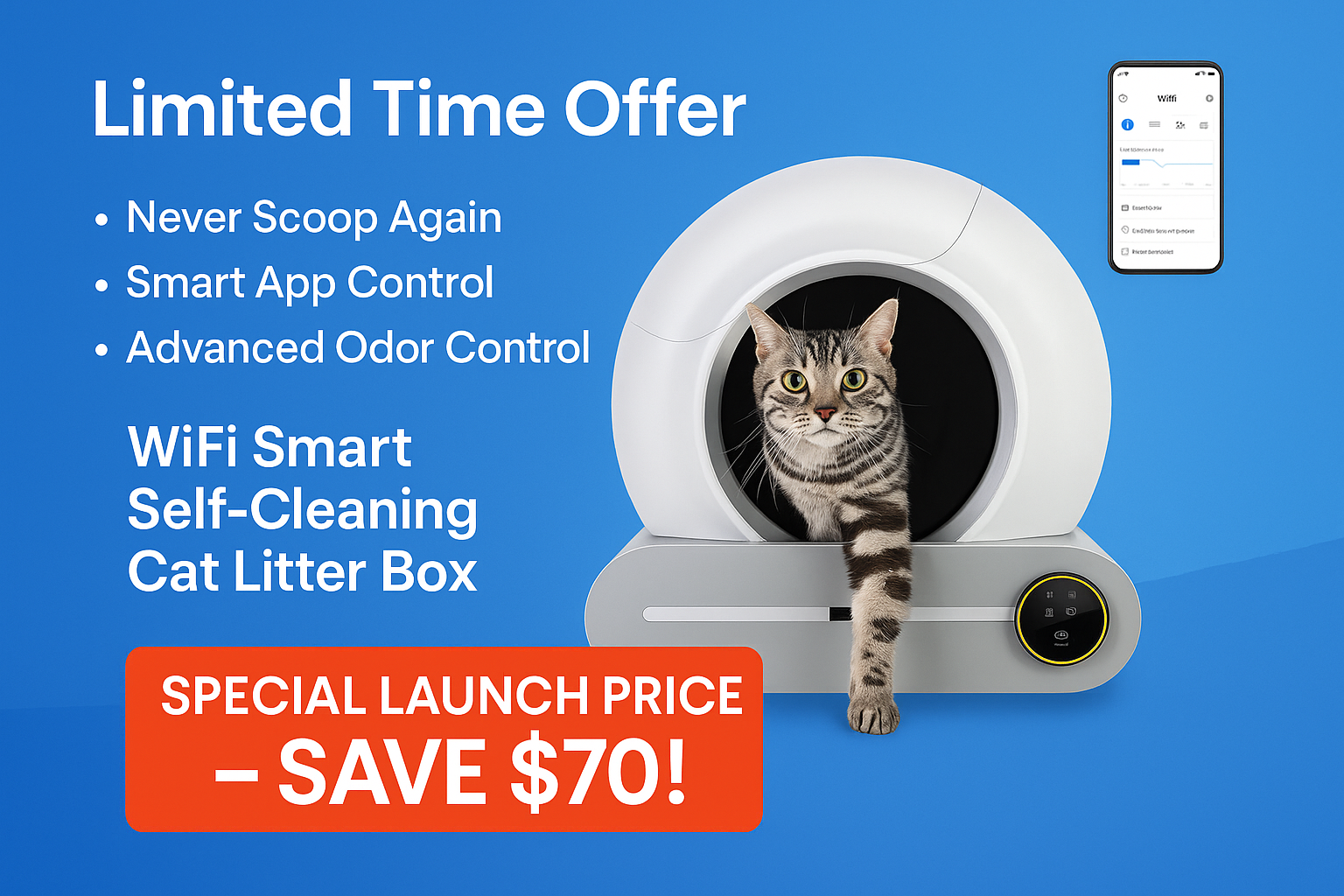 Corrected Special Launch Price Banner for WiFi Smart Self-Cleaning Cat Litter Box