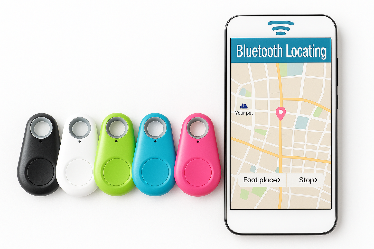 Multiple colored trackers with smartphone app