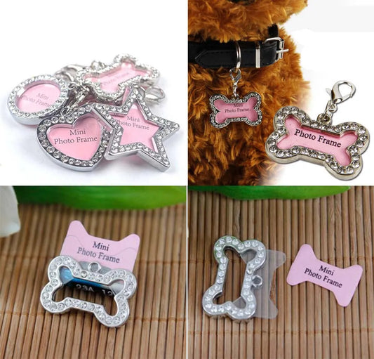 Pet Bone Shape Rhinestone Writable Name Telephone ID Tags for Dogs & Cats