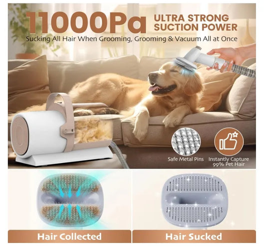 Professional Pet Grooming Vacuum Kit – 5-in-1 Hair Removal & Clipping System with 11,000Pa Suction