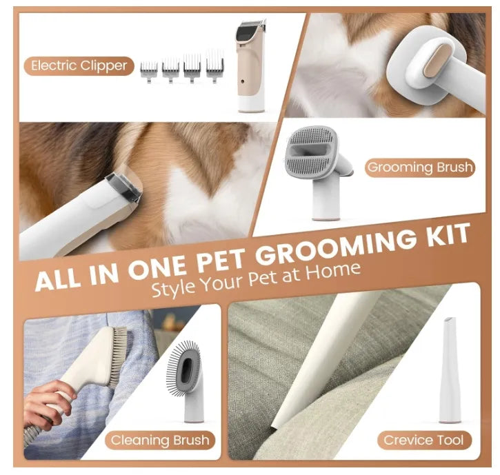 Professional Pet Grooming Vacuum Kit – 5-in-1 Hair Removal & Clipping System with 11,000Pa Suction