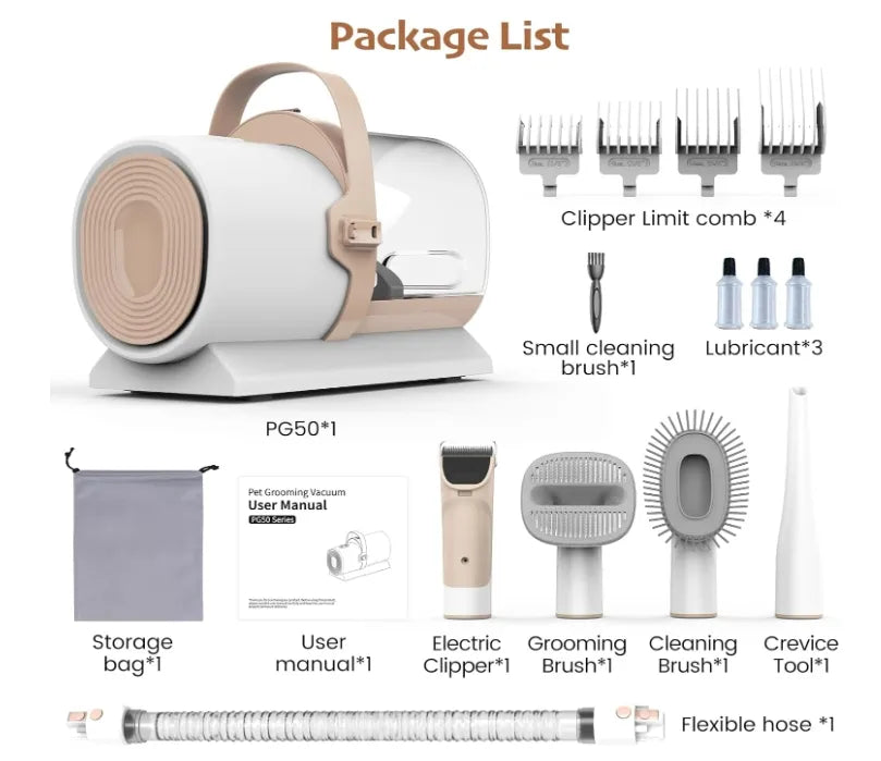 Professional Pet Grooming Vacuum Kit – 5-in-1 Hair Removal & Clipping System with 11,000Pa Suction